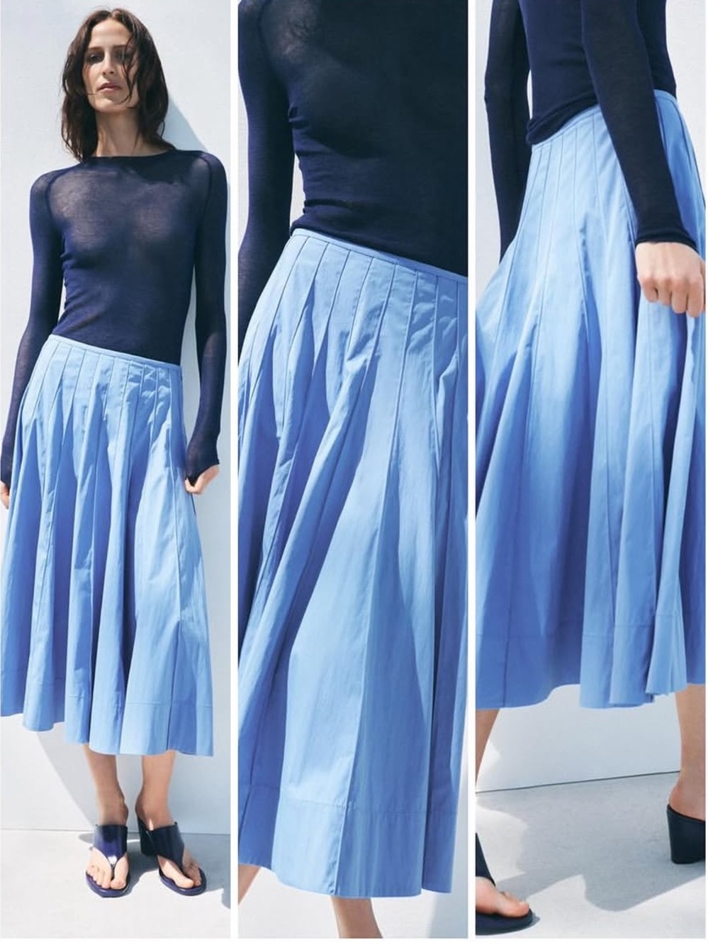 Zara NWT ZW Collection blue pleated midi skirt 2594/325 - Picture 2 of 8